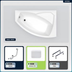 Baignoire asymétrique - 130 x 85 cm - Droite - sans Habillage - avec Pieds - Repose-tête - Vidage Chrome - RIMA