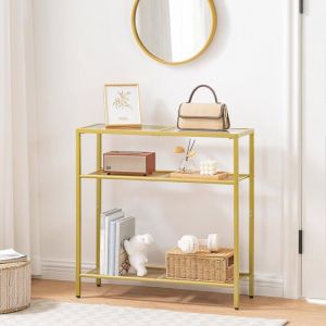 Hoobro - Table Console en Verre, 75 cm Table d'Entrée avec Trois Étagères, Bout de Canapé en Verre Trempé, Robuste, Montage Facile, pour Salon,
