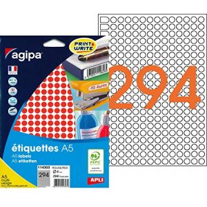 Agipa 114303 - 2940 pastilles adhésives rouges, diamètre 8 mm (10 feuilles A5 / cdt)