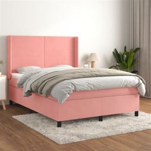 VidaXL Sommier &agrave; Lattes de Lit avec Matelas, Lit Rembourr&eacute;, Lit Double, Lit Adulte de Chambre &agrave; Coucher Int&eacute;rieur, Moderne, Rose 140x190 cm Velours