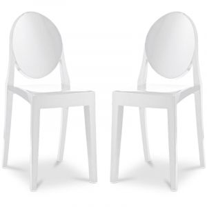 Lot de 2 chaises de salle &agrave; manger transparentes - Victoire Blanc