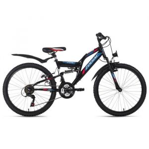 KS Cycling Vélo enfant 24'' - Zodiac - Unisexe - 18 Vitesses - Phare AV et AR - Noir-Rouge - Taille de Cadre 38 cm