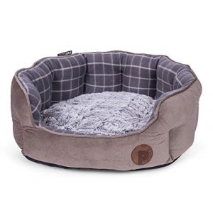 Petface Panier Ovale pour Chien ou Chat Motif Carreaux et Bambou Gris Taille L