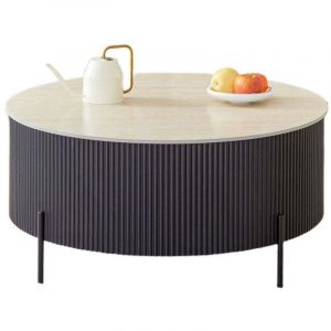 Table Basse RUBY – Céramique Effet Travertin – Pied Métal – Ø80 cm