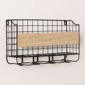 Sklum porte-bouteilles mural pour 4 bouteilles avec support pour verres parker noir mdf - fer