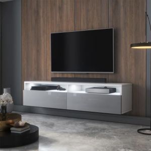 Selsey - REDNAW - Meuble TV - 140 cm - blanc mat / gris brillant - avec LED - scandinave - moderne