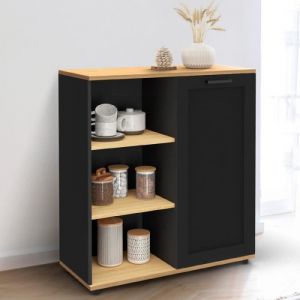 Idmarket Buffet d'appoint 70 cm VITO 3 étagères et placard noir et plateau bois