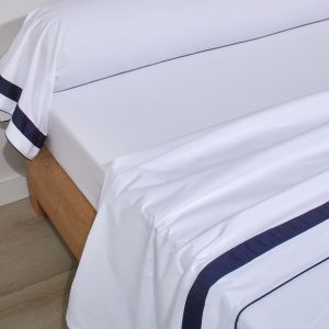 Blanc des vosges Drap plat percale de coton mercerisée EGERIE Bleu Corinthe