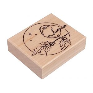 Rayher Tampon, motif ROBIN, bois, 1 pce., 6X7cm, moineau sur branche de houx, arts créatifs, scrapbooking, cadeaux, Noël, hiver-29254000