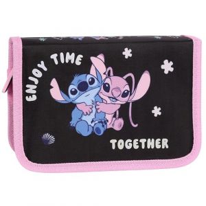 DISNEY Stitch Trousse à deux rabats noir et rose sans accessoires trousse scolaire PLIABLE pour fille