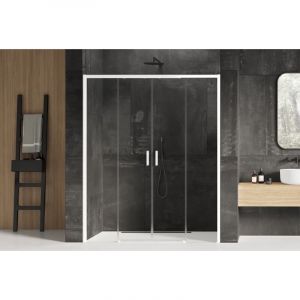 Porte de douche 150 cm coulissante blanche droite 4 volets MARTINIQUE WHITE