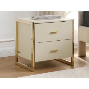 Pascal Morabito Table de chevet 2 tiroirs - mdf - Beige et dor&eacute; - ombrelia de