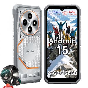 Blackview Fort 2 Smartphone Incassable 6.56" 24Go+128Go 5000mAh 16MP AI Cam&eacute;ra T&eacute;l&eacute;phone Android15 NFC Blanc avec W50Pro Montre Noir