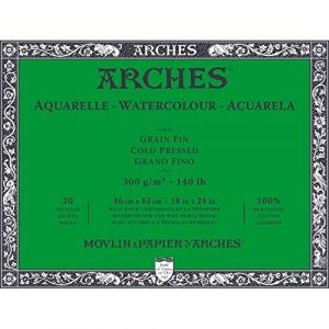 Arches Bloc papier aquarelle 300g/m², 46 x 61 cm - Bloc 20 feuilles, collé 4 côtés, 300 g/m², 1. Grain fin