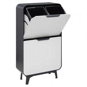 ARREGUI Round CR441-R Meuble poubelle de recyclage en acier de 4 seaux, poubelle de tri sélectif design, 4 x 17 L (68 L), gris foncé anthracite et blanc mat.