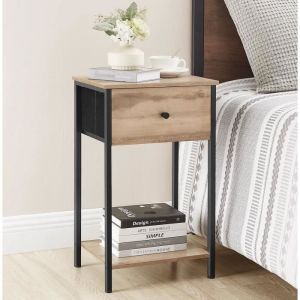 Table de chevet avec tiroir en tissu marron boisé