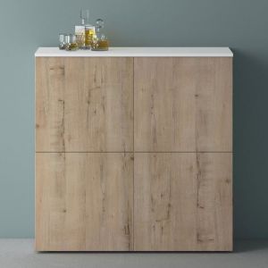 Meuble de Rangement avec 4 Portes et 8 Compartiments Casier de Rangement Polyvalent Buffet Blanc Mat + Chêne Blanc Clair 100x36,4x98 cm SR04 - Mai&mai