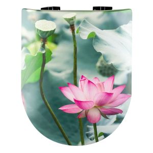 Olfa Abattant wood slim avec descente assist&eacute;e aux nympheas