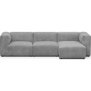 Image de Canap&eacute; d'angle &agrave; droite modulable avec m&eacute;ridienne 4 places en velours c&ocirc;tel&eacute; gris clair - Modulo New