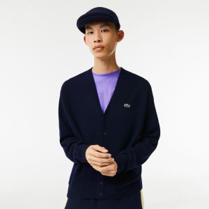 Lacoste Cardigan homme relaxed fit boutons ton sur ton en laine Taille M Bleu Marine