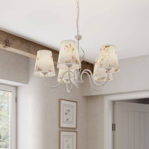 Lamkur Lighting - Lamkur Aleksis Plafonnier suspendu à bras multiples avec abat-jour en tissu, blanc, 5x E27