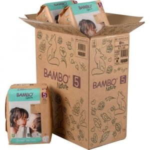 Bambo Nature Couches éco-conçues, T5, 12-18 kg, Carton de 132 unités (6 sachets de 22 unités), emballage papier Kraft