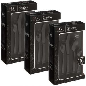 Lot De 3 Ménagères Shadow En Acier Inoxydable - 48 Couverts - Noir