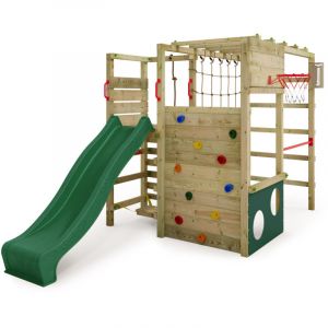 Fatmoose Portique d'escalade Tour de jeux ActionArena avec toboggan, aire de jeux de jardin avec &eacute;chelle et accessoires de jeu &ndash; vert