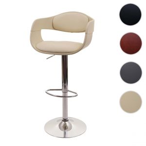 Mendler Tabouret de bar HWC-A47b design rétro bois simili cuir crème