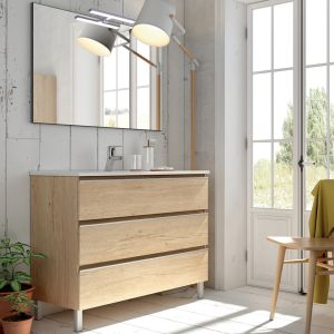 Meuble de salle de bain 60cm simple vasque - 3 tiroirs - bambou (chêne clair) - palma