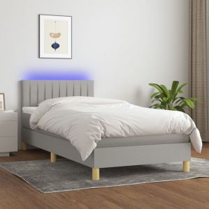 VidaXL Sommier à Lattes de Lit avec Matelas et LED, Lit Rembourré, Lit Simple, Lit Adulte de Chambre à Coucher Intérieur, Moderne, Gris Clair 90x190cm 3133837