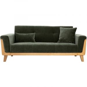 Miliboo Canapé scandinave 3 places en tissu effet velours vert kaki et bois clair fjord