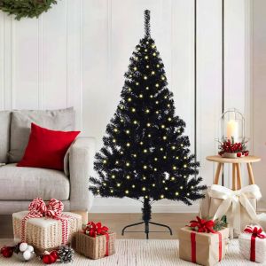 VidaXL Sapin De No&euml;l Artificiel Pr&eacute;-&Eacute;clair&eacute; Noir 150 Cm Pvc