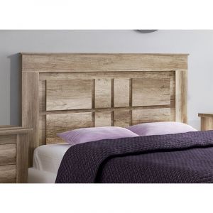Pegane Ensemble de tete de lit avec pieds + 2 tables de chevet + chiffonnier coloris chene vieilli -