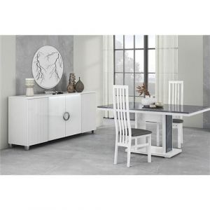 Marika - Buffet 4P avec Leds + Table 160cm Effet Pierre