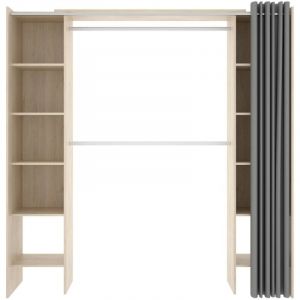 Dmora - Armoire Dober, Structure pour dressing avec rideau, Portemanteau ouvert, 160x50h203 cm, Ch&ecirc;ne