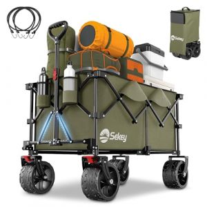 Sekey XXL Plus Chariot de Jardin Pliable avec Freins 200L 150KG, Chariot de Transport Tout-Terrain avec Roues Extra Larges 17x10 cm, Pliable Breveté dans Quatre Directions SE4011, Vert Olive