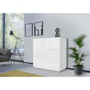 Alter Buffet moderne &agrave; 2 portes g&eacute;om&eacute;triques, Made in Italy, Buffet de cuisine, Buffet design de salon, Cm 79x43h86, Blanc bri