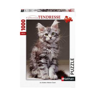 Nathan Puzzle 1000 pièces : Tendresse - Le chaton Maine Coon - Mixte