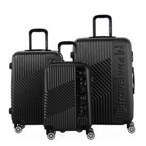 Image de Travel World Set de 3 valises : 1 bagage cabine 55 cm et 2 bagages grandes tailles 65 et 75 cm,ABS FROZEN,Noir,BAGAGE RIGIDE,TW00970-3BLK Noir