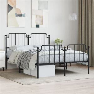 VidaXL Cadre de lit métal avec tête de lit/pied de lit noir 140x190 cm