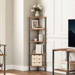Hoobro - tagère d'Angle, Étagère d'Angle Industrielle à 5 Niveaux avec Cadre en Métal, Étagère d'Angle avec Plantes, Fleurs, Étagère d'Angle pour