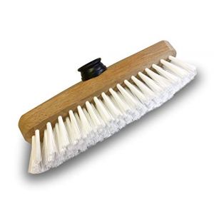 Kibros Balai Brosse Lave-Pont 22 cm en PPL Blanc | Lot de 3 | Monture Bois | pour Laver récurer ponts terrasses carrelages sols Tapis | Douille vissante Plastique | sans Manche | 1110x3