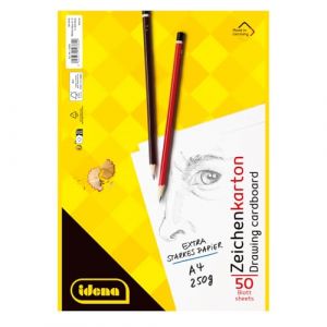 Idena 10384 - Bloc de papier cartonné de dessin A4, 50 feuilles, 250 g/m², 1 pièce