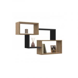 Idmarket Etagère murale double position LOUANE bois façon hêtre et noir