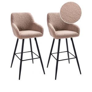 Beliani Lot de 2 chaises de bar bouclé taupe