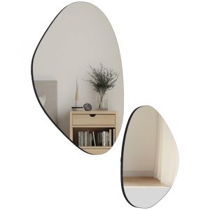 Homcom Lot de 2 miroirs organiques &agrave; suspendre L.46 x H.70 cm et L.31 x H.49 cm cadre m&eacute;tal noir