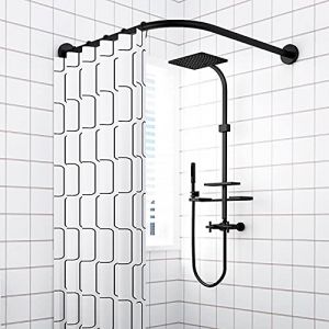 Barre de Douche Extensible Angle L Noir - Fixation Murale Sans Percer