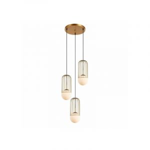 Italux Matty - Suspension moderne dorée à 3 lumières avec abat-jour blanc, E27