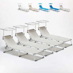 Beach and Garden Design 4 transats chaises pour la mer pliants avec paresol CALIFORNIA | Gris